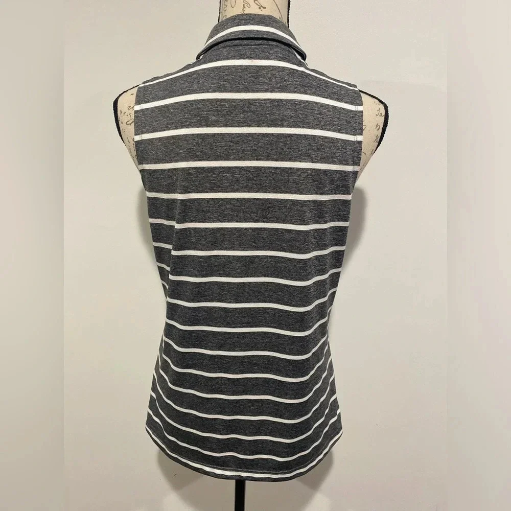 Nike Dri-Fit Gray & White Horizontal Striped Sleeveless Polo Top Women's Medium